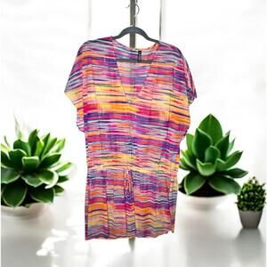 Lauren Ralph Lauren Multicolor Sunset Abstract Print V-Neck Beach Swim Coverup